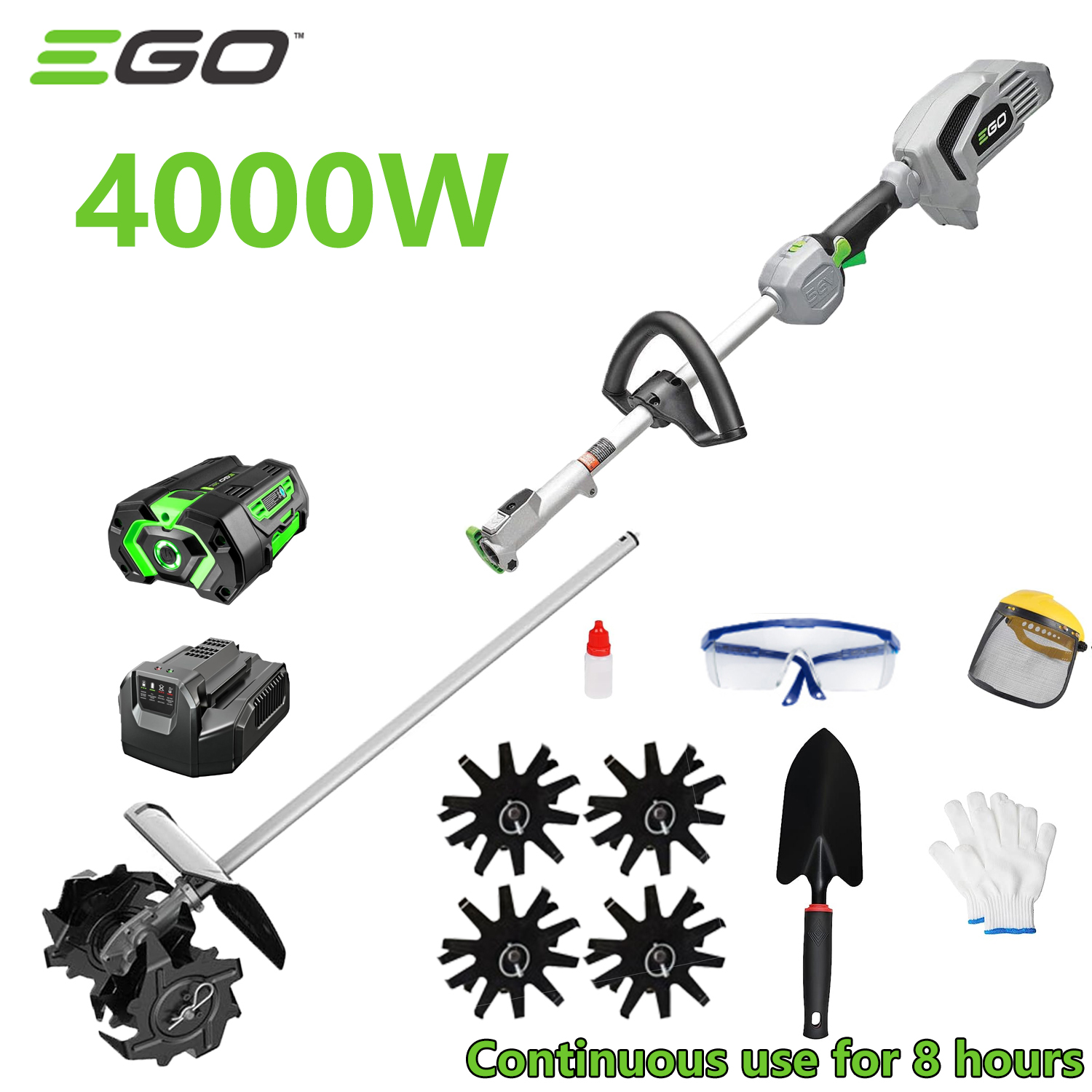 Cultivador 4000W + 1 unidade bateria 96V + carregamento rápido + motocultivador + conjunto completo de acessórios